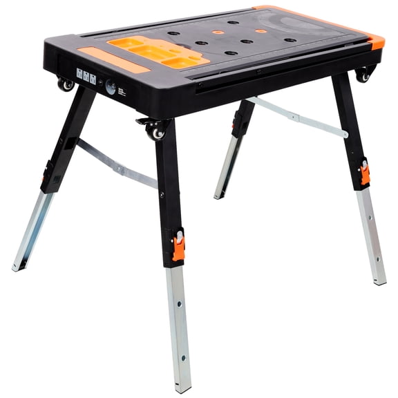 LANKANG 8 in 1 Multifunctional Folding Work Table Black Portable Heavy Duty Workbench with Wheels and US Standard Socket for Garage Workshop Home Use