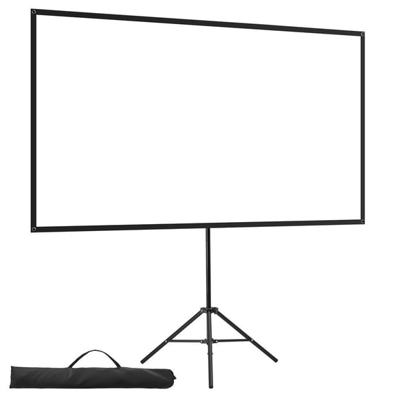 LANKANG 80 Inch 16:9 Tripod Projector Screen With Stand 160 Wide View Wrinkle Resistant Polyester 4K HD Height Adjustable Metal Tripod Portable Indoor Outdoor Movie Screen With Carry Bag
