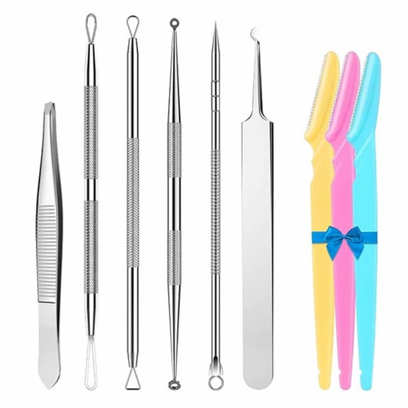LANKANG 9 In 1 Facial Blemish Removal Tool Kit Angled Tweezers Eyebrow Trimming Tools Portable Storage Case For Daily Skin Care