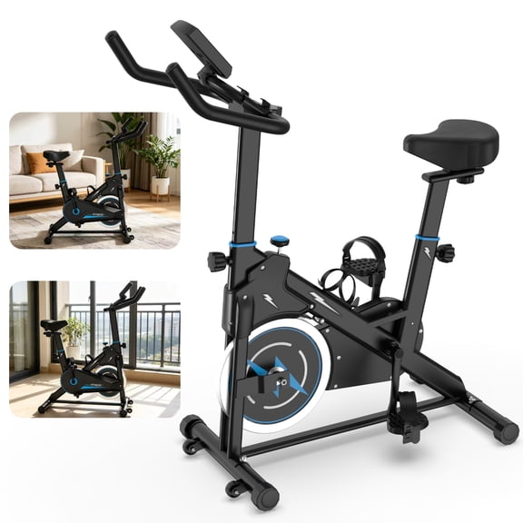 LANKANG Adjustable Resistance Indoor Exercise Bike Stationary Cycling Bike with Clear Display Monitor Comfort Seat Handlebars Stable Frame Portable Compact Home Daily Fitness Cycle