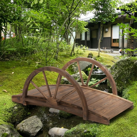 LANKANG Arched Outdoor Garden Footbridge Decorative Walkway With Safety Side Rails For Backyard Pond Stream Landscaping