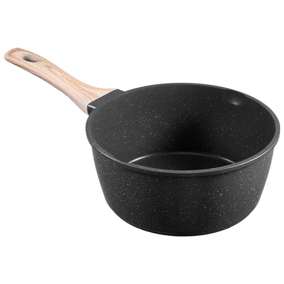 LANKANG Black Nonstick Aluminum Saucepan with Tempered Glass Lid Detachable Handle Induction Compatible Small Cooking Pot