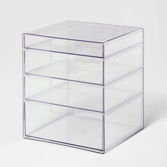 LANKANG Clear 4 Drawer Stackable PET Countertop Storage Organizer For Makeup Bathroom Use