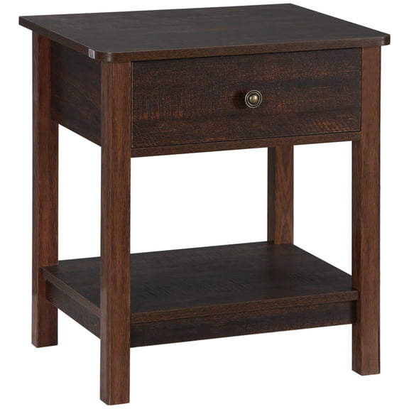 LANKANG Dark Brown Compact Nightstand with Drawer Open Storage Shelves Elevated Base P2 MDF Small End Side Table for Bedroom Living Room Office Small Spaces
