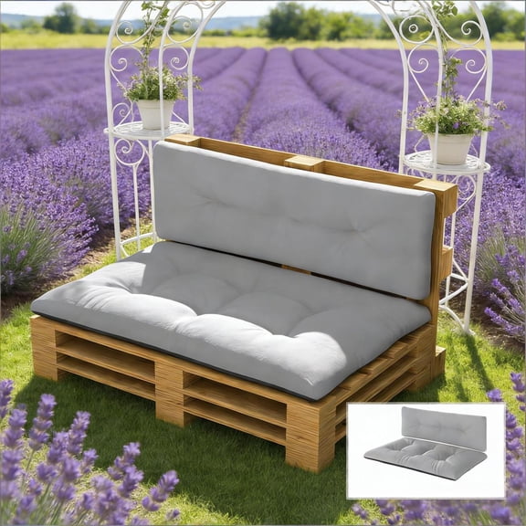 LANKANG Dark Gray Two Piece Tufted Outdoor Replacement Seat And Back Cushion Set For Patio Pallet Furniture Only Cushions Included