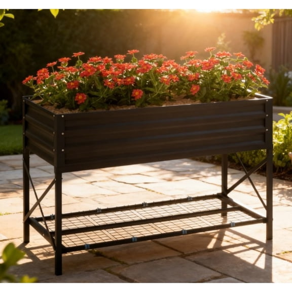 LANKANG Elevated Raised Garden Planter Bed With Support Legs Lower Storage Rack Breathable Fabric Liner Included Tall Standing Plant Growing Station For Patio Backyard Balcony