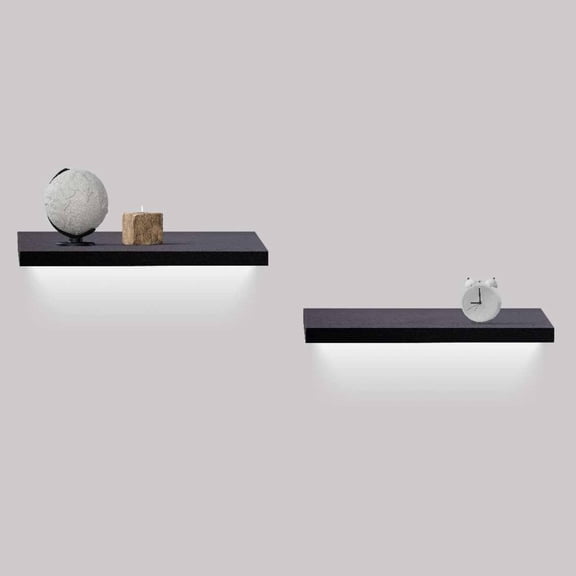 LANKANG Floating Wall Mounted Storage Shelf with Built In LED Light Invisible Brackets Hanging Display Rack for Bedroom Living Room Kitchen Bathroom Home Decor