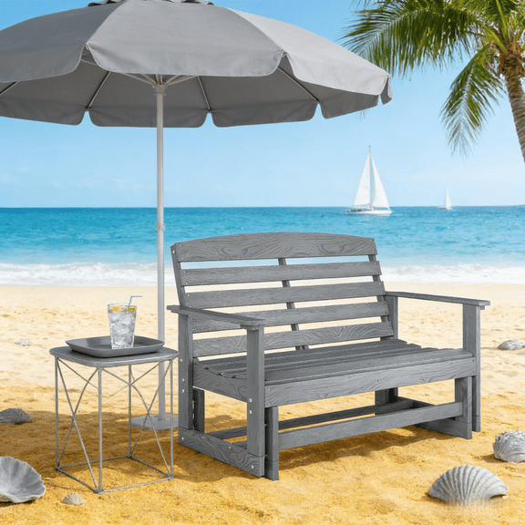 LANKANG Gray Double Gliding Patio Loveseat Ergonomic Armrests 45 Degree Adjustable Rock Angle For Outdoor Family Relaxing Gathering