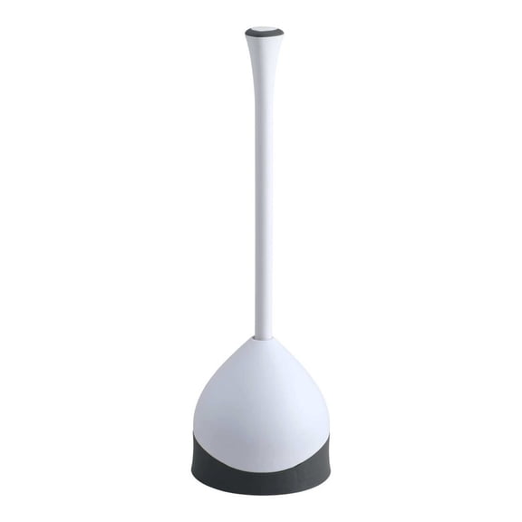 LANKANG Hideaway Hidden Design Toilet Plunger Set With Auto Open Close Caddy Antimicrobial Drip Tray Non Slip Stable Base Compact Bathroom Cleaner