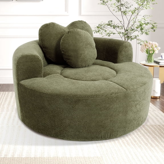 LANKANG Memory Foam Green Round Sectional Cloud Sofa Bed With Three Pillows Compact Couch For Bedroom Living Area