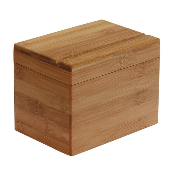 LANKANG Natural Bamboo Recipe Storage Box With Tabbed Category Dividers Built In Clear Lid Card Holder Countertop Kitchen Recipe Card Organizer Gift For Home Cooks