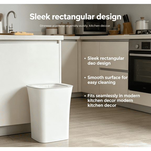 LANKANG Open Top Slim Rectangular Plastic Trash Can White Garbage Bin with Garbage Bag Fixing Rim For Kitchen Bathroom Bedroom Office Dorm Indoor Use