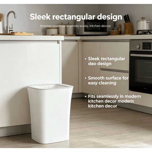 LANKANG Open Top Slim Rectangular Plastic Trash Can White Garbage Bin with Garbage Bag Fixing Rim For Kitchen Bathroom Bedroom Office Dorm Indoor Use