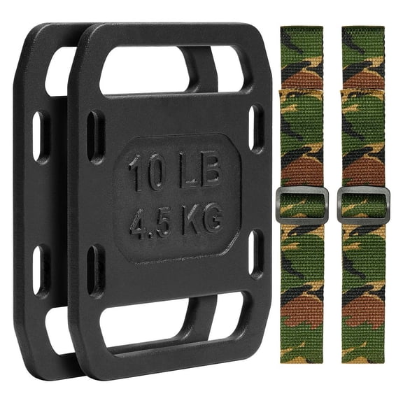 LANKANG Pair Rust Resistant Cast Iron Ruck Weight Plates Non Slip Wide Handle Adjustable Training Weights With Straps For Rucking Squat Swing Weightlifting Fitness Workout