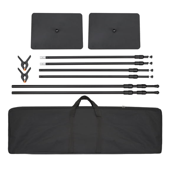 LANKANG Pipe and Drape Kit Heavy Duty Adjustable Backdrop Stand Carbon Steel Base with 6 Clamps Carry Bag for Wedding Photography Exhibition Black