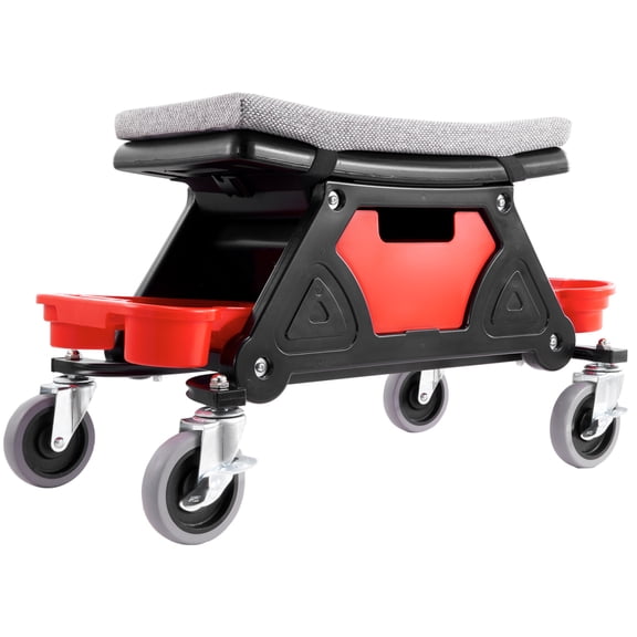 LANKANG Rolling Mechanics Stool with Slide Out Tool Storage Drawers Heavy Duty Garage DIY Automotive Work Seat Black Red