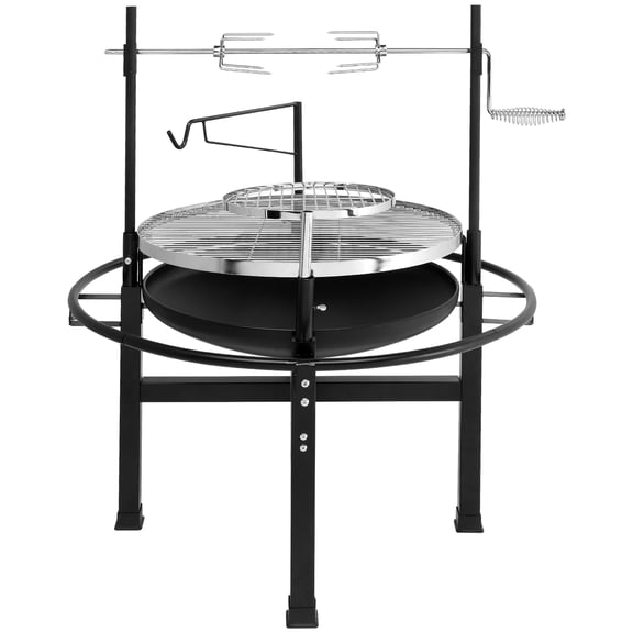 LANKANG Round Heavy Duty Iron Charcoal Grill High Temp Coated Cooking Grate Adjustable Airflow Portable Outdoor Camping Backyard Barbecue Grill Black
