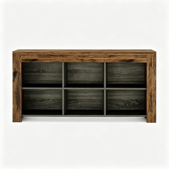 LANKANG Rustic Wood Sofa Table 63 Inch with 6 Storage Cubes Entryway Console Table for Living Room Hallway Home Decor