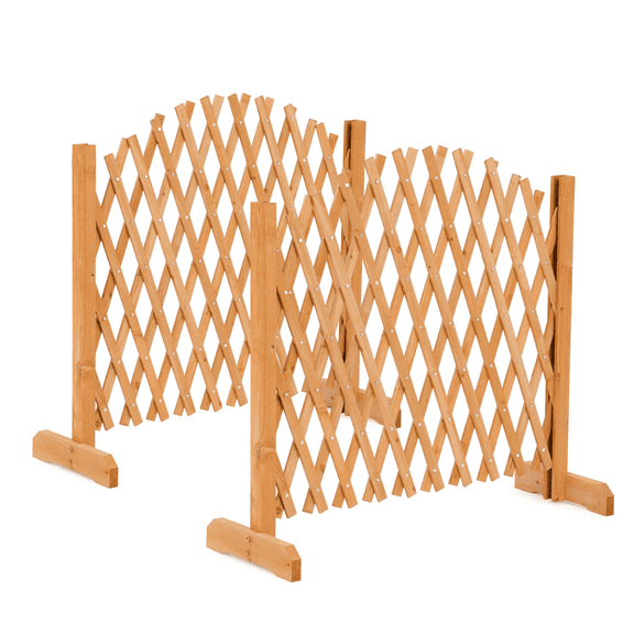 LANKANG Set of 2 Retractable Arched Fir Wood Fences Teak Stain Expandable Garden Trellis  for Climbing Plants Privacy Partition