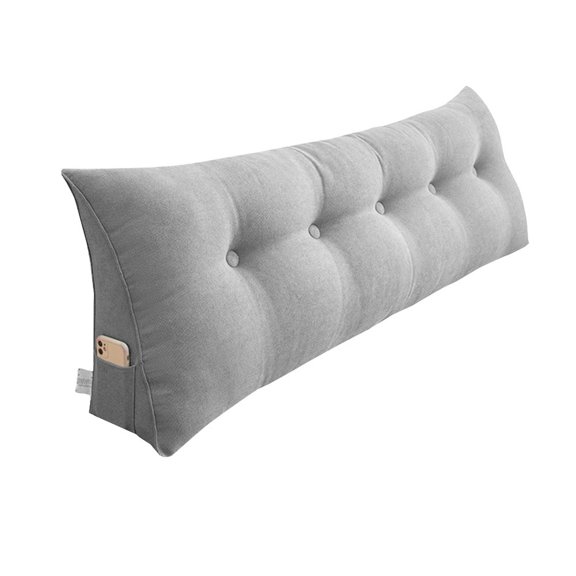 LANKANG Silver 70.9in Triangular Wedge Backrest Pillow Tufted With Side Pocket Washable Polyester Cover For Bed Sofa Dorm
