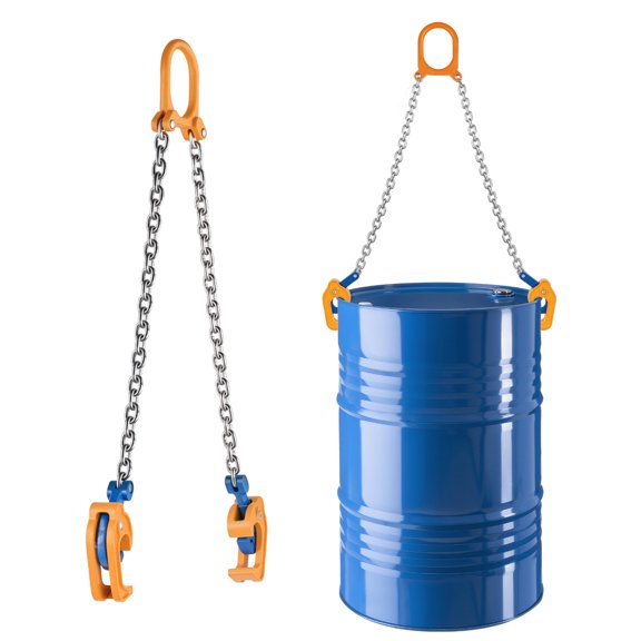 LANKANG Silver G80 Carbon Steel Drum Lifting Chain Sling 2000 LBS Working Load with Safety Latch Hooks