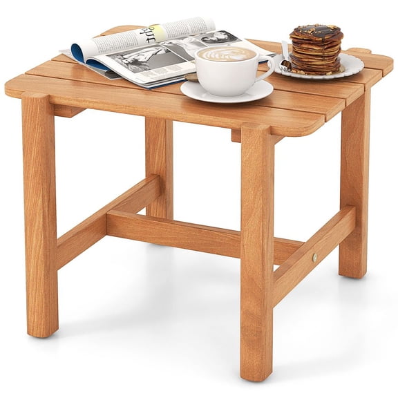 LANKANG Solid Teak Wood Patio Side Table Slatted Drain Tabletop Cross Reinforced Base Anti-Slip Feet Compact Outdoor End Table For Yard Porch Deck Garden