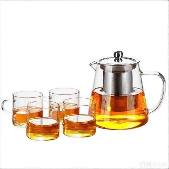 LANKANG Stovetop Safe Clear Glass Teapot Set with Removable Infuser Matching Glass Cup Heat Resistant Tea Brewing Kit