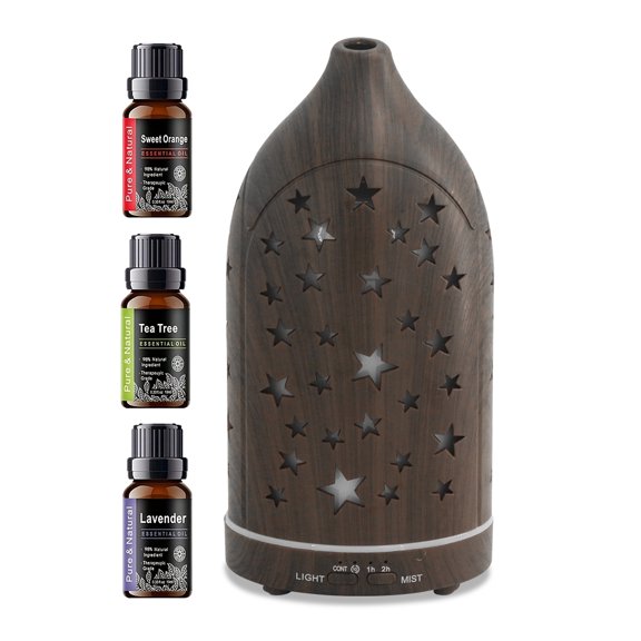 LANKANG Ultrasonic Aromatherapy Diffuser Cool Mist Humidifier With 7 Color LED Lights Dual Mist Modes Auto Shut Off Complete Essential Oil Set For Bedroom Office Yoga Relaxation