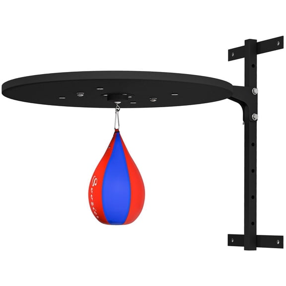 LANKANG Wall Mounted 7-Level Height Adjustable Speed Bag Platform 360° Swivel Inflatable Punching Speed Ball Steel Frame Boxing Training Kit for Home Gym