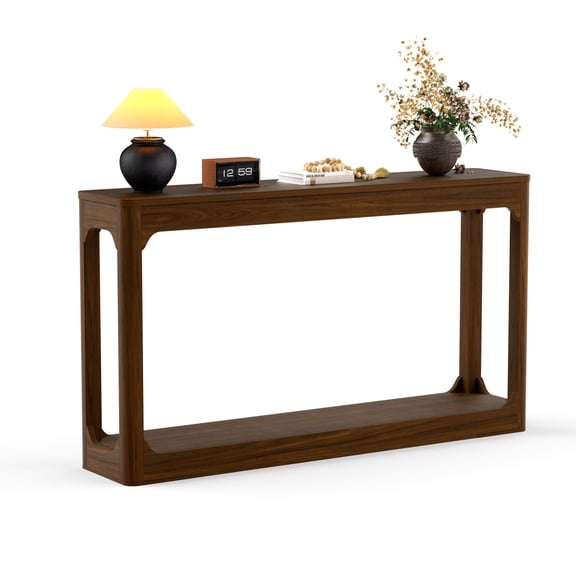 LANKANG Walnut Curved Leg Console Table 55.1 Inch Freestanding Slim Wooden Storage Side Table for Entryway Hallway Living Room Sofa Back