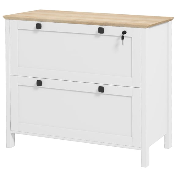 LANKANG White 2 Drawer Lateral File Cabinet Lockable Top Drawer Adjustable Hanging Bar Fits Letter A4 Legal Size Melamine Office Storage Cabinet