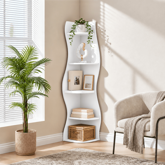 LANKANG White 5-Tier Vertical Corner Storage Rack with Rounded Edges ...