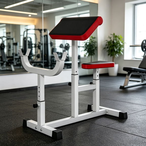 LANKANG White Adjustable Preacher Curl Bench Heavy Duty Steel PU Pad Bicep Training Equipment Max 265 Lbs