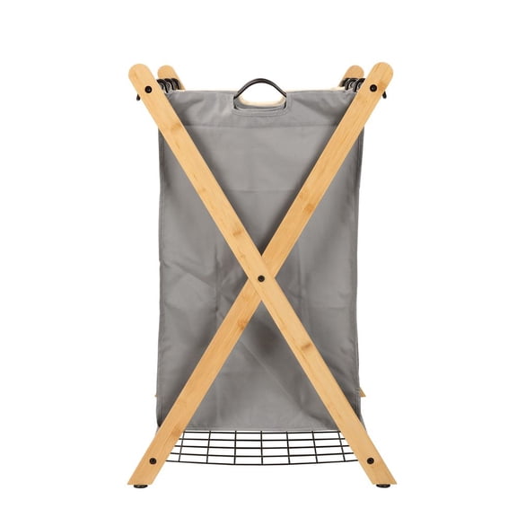LANKANG X Frame Bamboo Metal Laundry Sorter With 3 Color Coded Removable Polyester Bags Netted Bottom Lightweight Clothes Sorting Station For Bedroom Bathroom Dorm