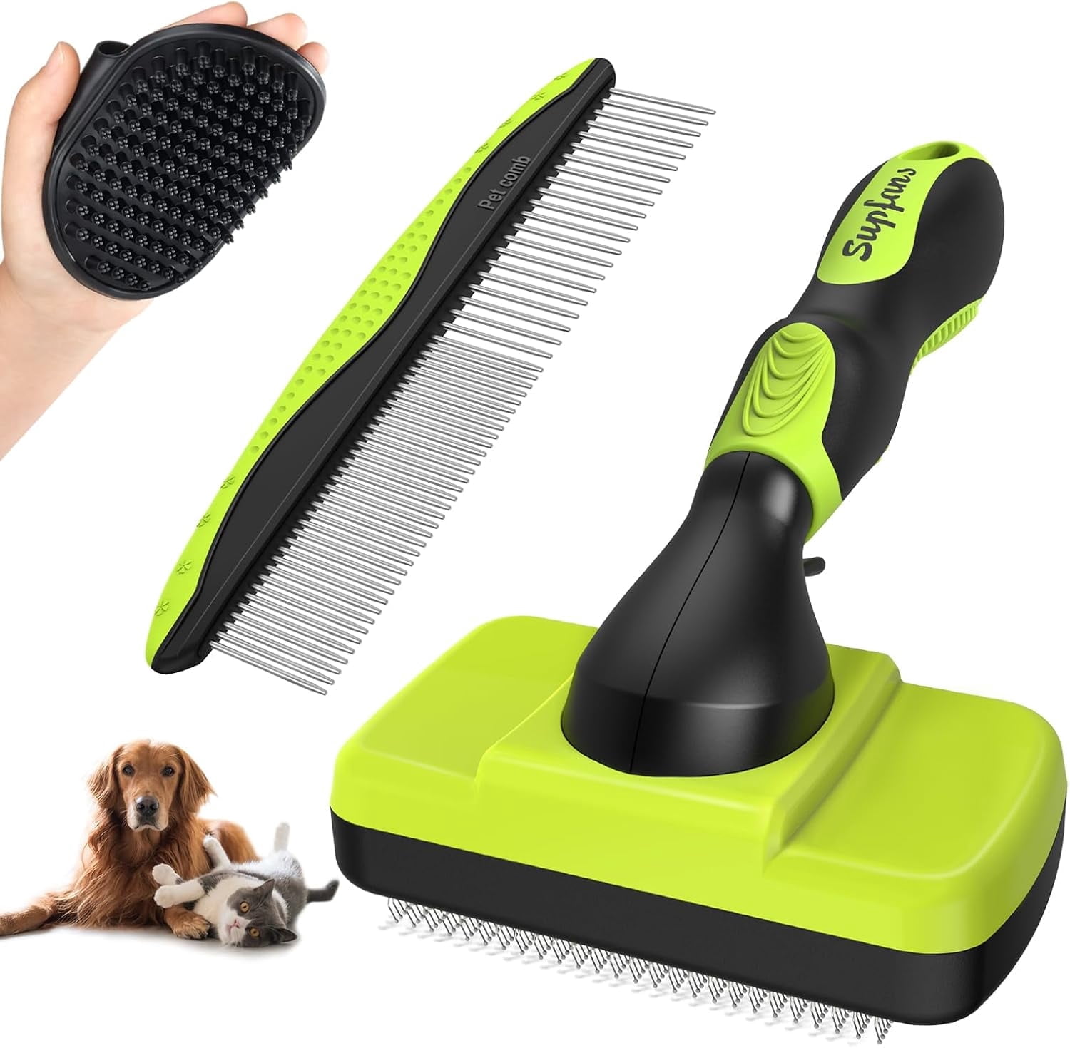 Pet Grooming Brush For Dogs & Cats - One-Click Hair Removal Deshedding Tool With Stainless Steel Pins & Massage Tips
