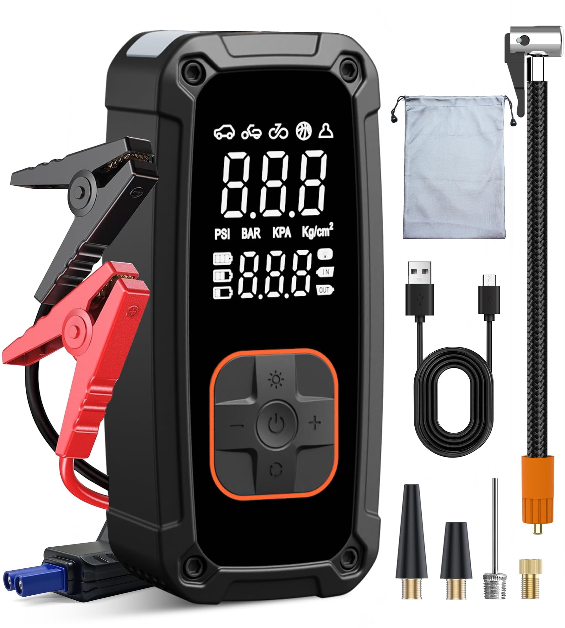 Portable Tire Inflator Air Compressor - 150PSI Cordless Pump With 25000mAh Battery, Tire Pressure Gauge & LED Light
