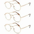 thumbnail image 1 of 3 Pack Reading Glasses for Men Women,Blue Light Blocking Glasses, Spring Hinge,Metal,Round,Anti Eyestrain,Gold, +3.50, 1 of 8