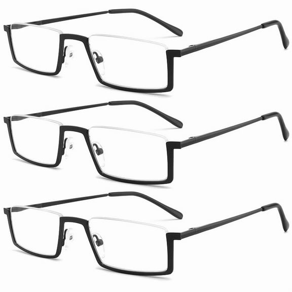 LANLANG 3 Pack Reading Glasses for Men Women with Black Metal Half Frame, Spring Hinge, Lightweight, +2.00