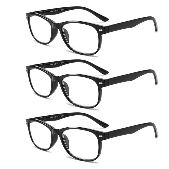 LANLANG 3 Pack Reading Glasses for Women Men,Blue Light Blocking Glasses,Spring Hinge, 0.75 diopters,Anti Eyestrain, Black