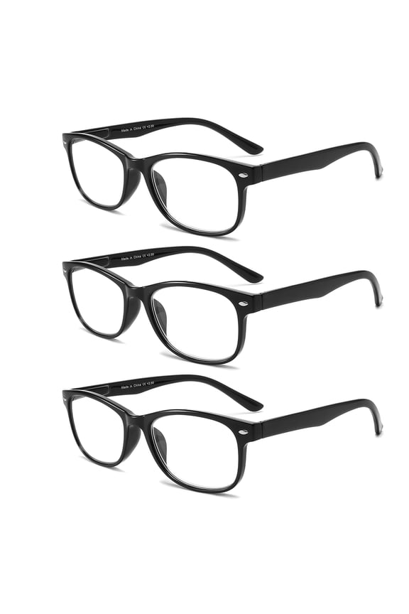 3 Pack Reading Glasses for Women Men,Blue Light Blocking Glasses,Spring Hinge, 1.5 diopters,Anti Eyestrain, Black