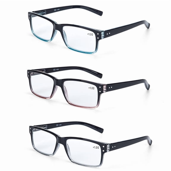 LANLANG 3 Pack Reading Glasses for men women with spring hinge, Clear lens, +1.50, 3colors