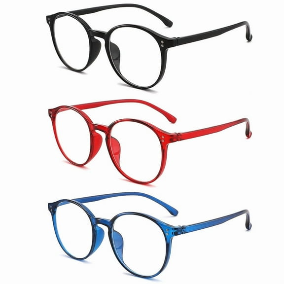 LANLANG 3 Pack Reading Glasses for women men with 3 Colors, Black/Red/Blue, Clear Lens, +2.50