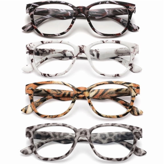 4 Pack Blue light blocking Reading Glasses for Women Men, Spring Hinge, PC frame, Lightweight, Colorful design, +2.0
