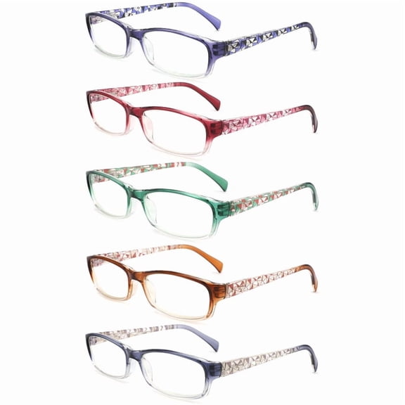 5-Pack Reading Glasses for Women, Blue Light Blocking Eyeglasses with 5 Gradient colors, Spring Hinge, Anti Eyestrain, +0.00