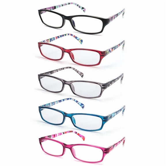 LANLANG 5-Pack Reading Glasses for Women, Blue Light Blocking Eyeglasses with 5 fashion colors, Spring Hinge, Anti Eyestrain, +1.50