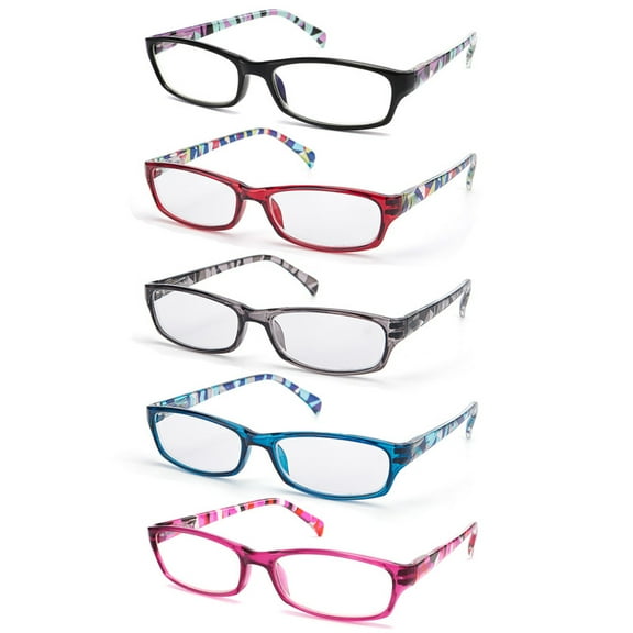 LANLANG 5-Pack Reading Glasses for Women, Blue Light Blocking Eyeglasses with 5 fashion colors, Spring Hinge, Anti Eyestrain, +2.00