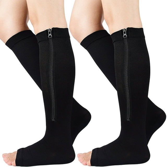 LANLIN 2 Pairs Zipper Compression Socks for Women & Men, 1520 mmHg