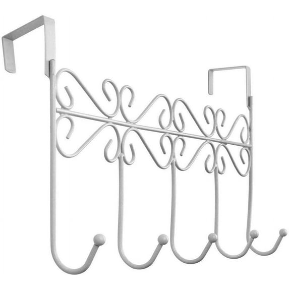 LANMOK Over The Door Hanger Rack with 5 Hooks White Decorative Metal Door Hooks Hanger Holder for Home Office Kitchen Use Coat Hook Rack