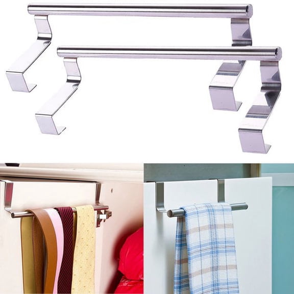 LANMOK Stainless Steel Over Door Towel Rack Bar Holders for Universal Fit on Over Cabinet Cupboard Doors 2 Pack
