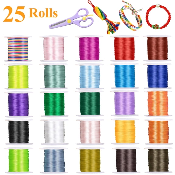 LANNEY 25 Rolls Nylon String for Bracelets, 0.8mm Chinese Knotting Nylon Cord for Jewelry Making, Kumihimo, Beading, Necklaces, Macrame Craft, Friendship Bracelets, Tassels, Keychains